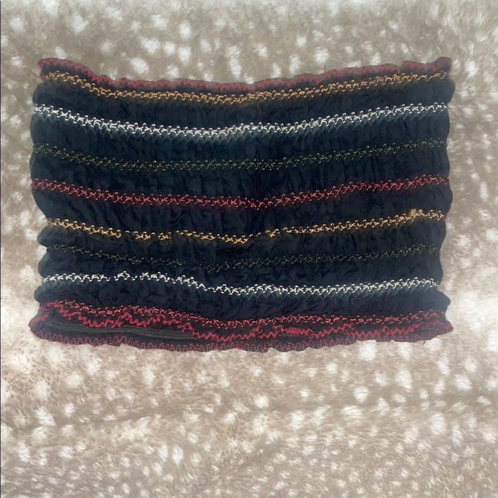 Free People Black and Red, orange and white striped bandeau top